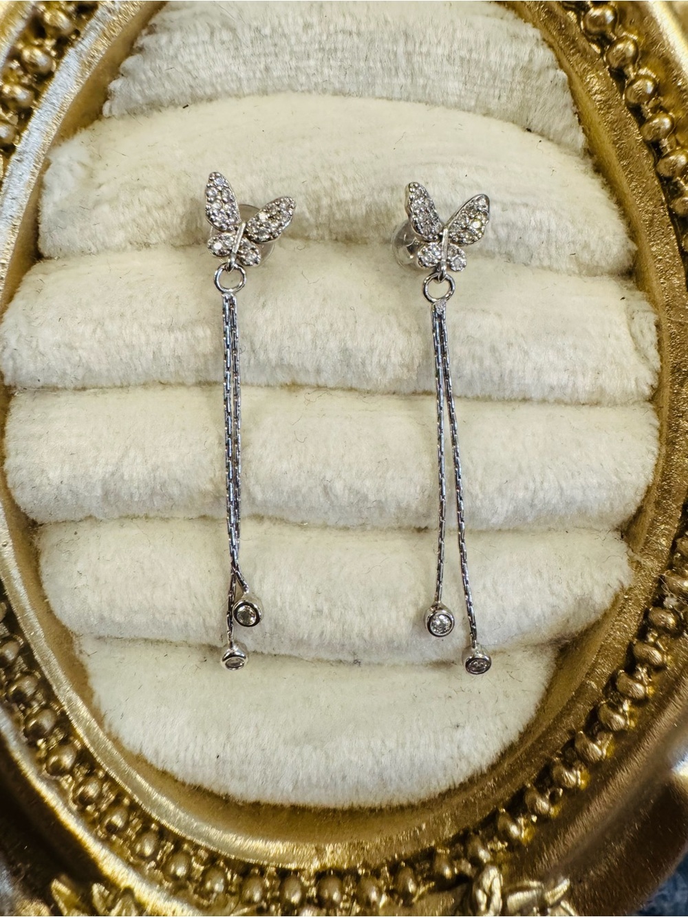 S925 silver butterfly dangle earrings cz sparkle dainty bezel round dangly studs